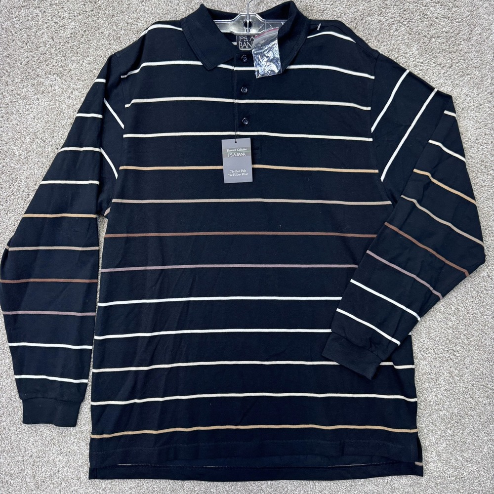 Jos. A. Bank Polo Shirt Mens M Traveler's Collection Black Striped NEW